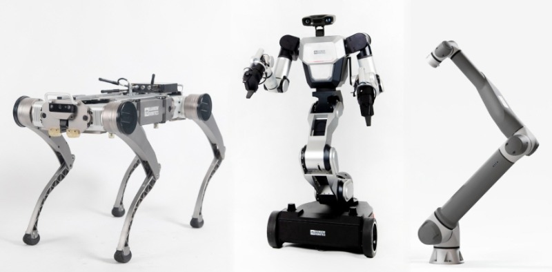 (왼쪽부터)레인보우로보틱스가 기존에 개발한 4족로봇, 이동형 양팔로봇, 협동로봇.jpeg